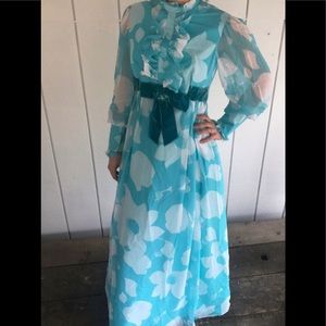 Vintage Empire Waist Chiffon 1960s Maxi Dress